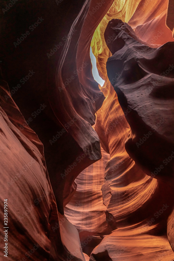 Beautiful yellow orange sandstone slot with  spiral rock skyward in Uppper antelope, Arizona,