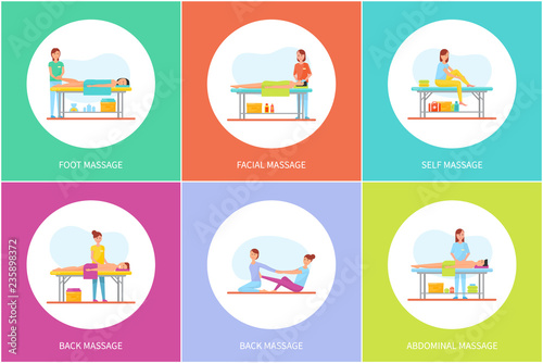 Foot Facial and Self Massage Icons Set Vector