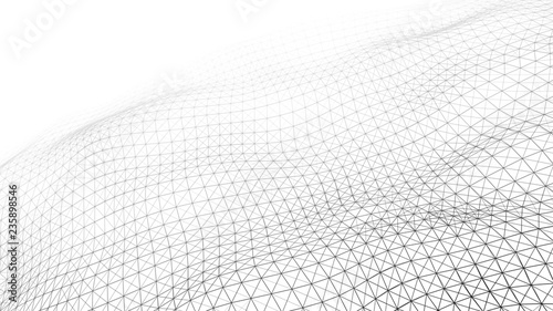 White wave composed of lines and points. Abstract light background. Wave of particles.