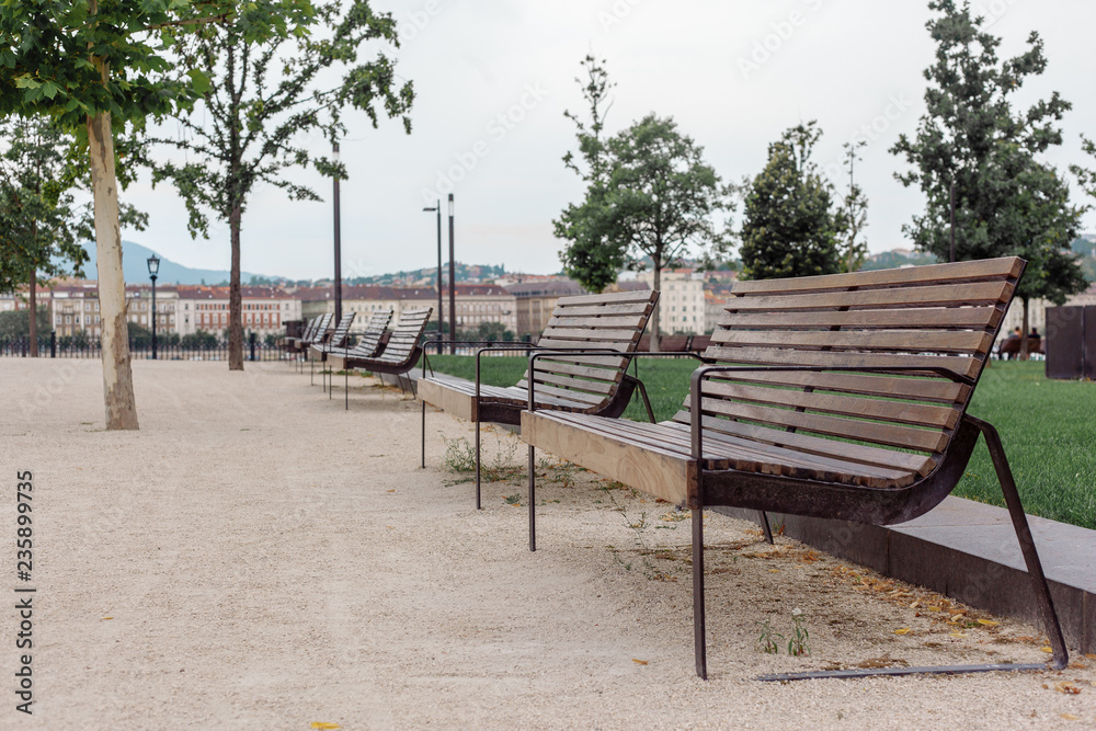 Benches on the square in Budapest, Hungary Benches on the square in Budapest, Hungary