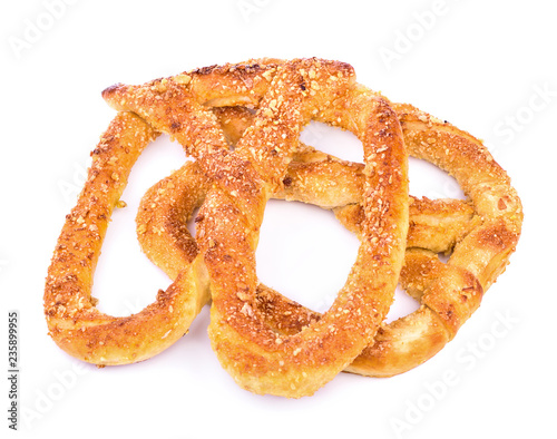 Sweet pretzels on white background