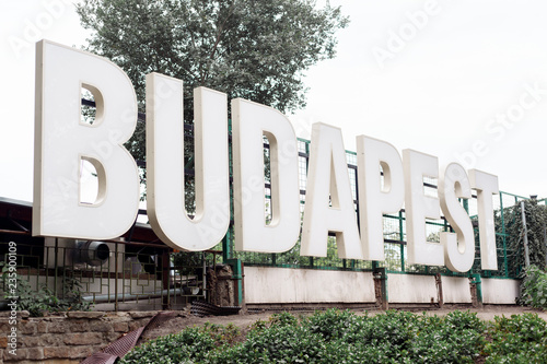 The word BUDAPEST on Margaret Island in capital of Hungary