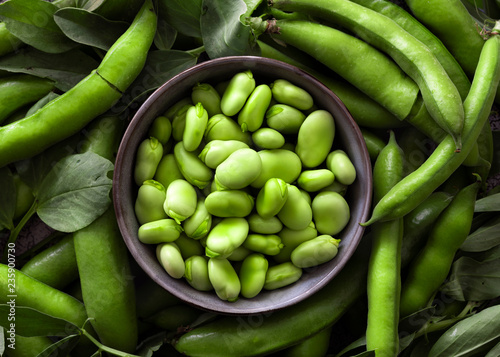 Close up of broad beans in bowl