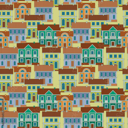 Set of Colorful houses. Flat style Vector Seamless Pattern.