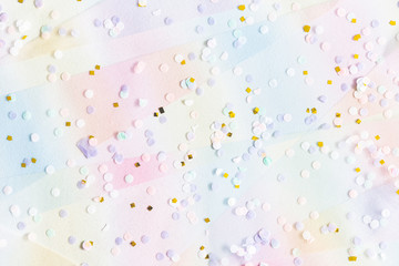 Unicorn festive background. Christmas, party, birthday, wedding, holiday concept. Flat lay, top view