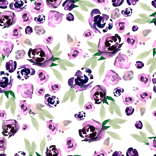 Beautiful watercolor pattern with purple and pink flowers.
