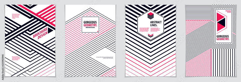 Minimal flyers, booklets, annual reports cover templates. Web, commerce or events vector graphic design templates set. Covers with minimal design. A4 print format.