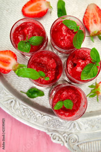 Summer refreshing strawberry sorbet, slush granita drink