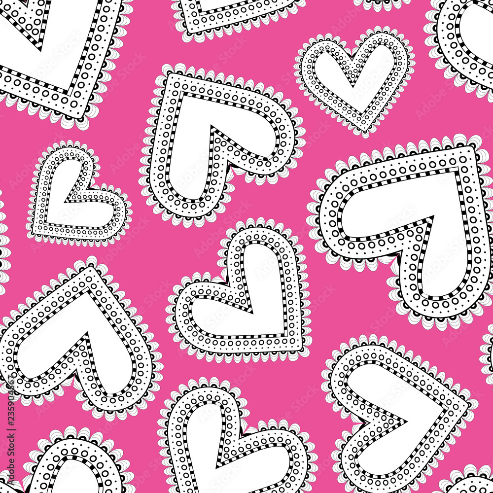 Funky doodle scatter hearts on pink background