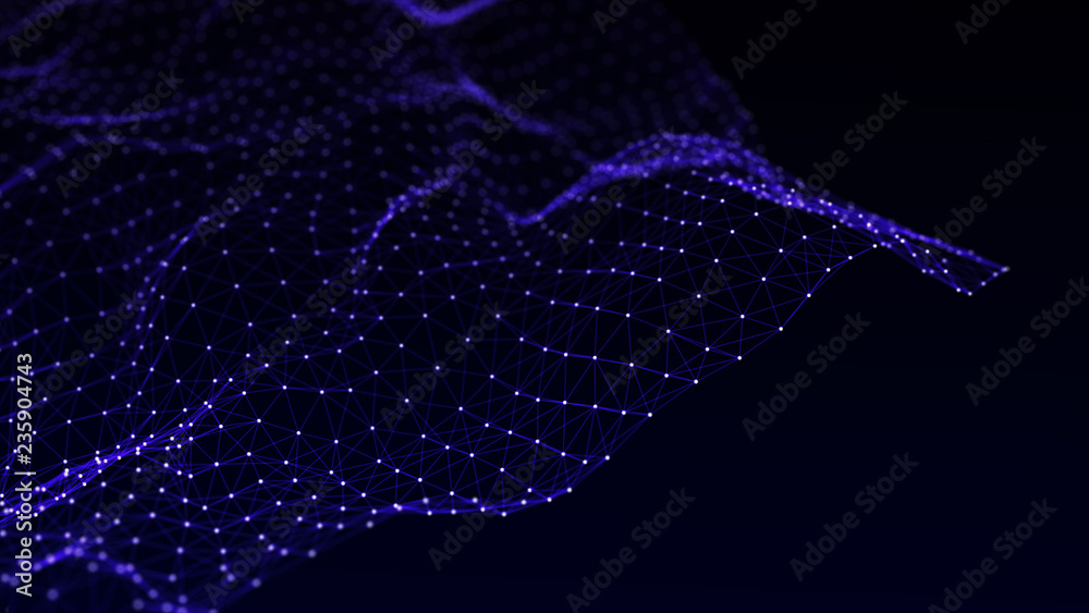Abstract polygonal space. Network connection structure. Dark background with connecting dots and lines. Big data digital background. 3d rendering. - obrazy, fototapety, plakaty 