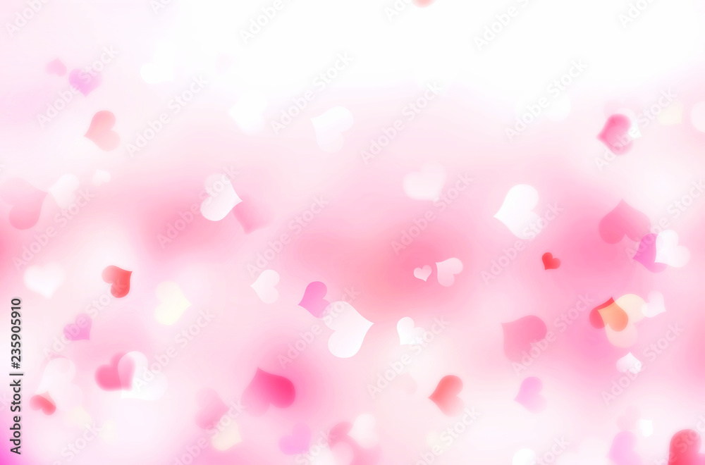 Valentine's day blurred hearts bokeh background.