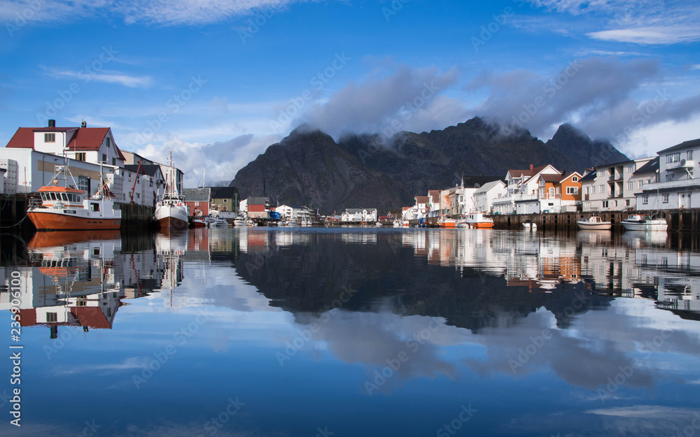 Peaceful reflection of off-season calm on northern coasts