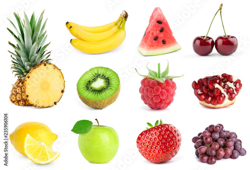 Collection of fruits on white