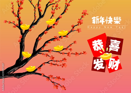 Happy chinese new year 2019, year of the pig, Chinese characters xin nian kuai le mean Happy New Year, GONG XI FA CAI mean you to be prosperous in the coming year. ​