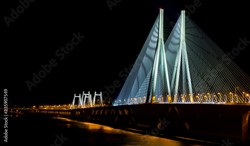 Bandra Worli Sea link also called Rajiv Gandhi Sea link at night in Mumbai India