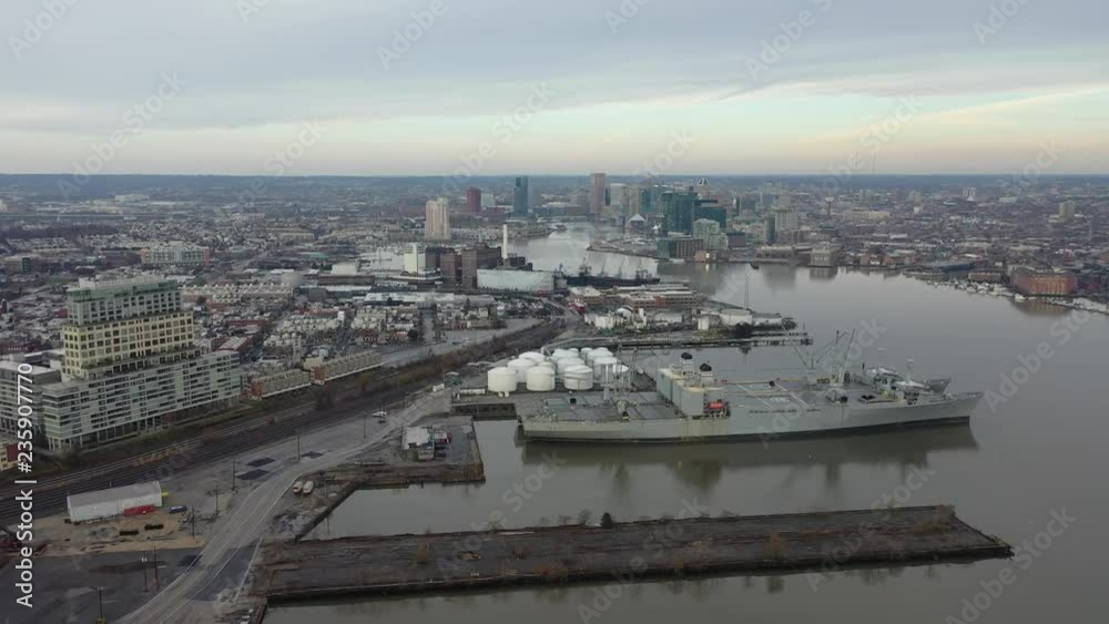 Aerial of Baltimore, Maryland's Cityscape and Surrounding Views of the Bay Aerial of Baltimore, Maryland's Cityscape and Surrounding Views of the Bay