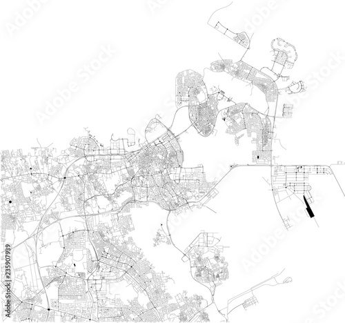 Mappa satellitare di Manama, Bahrain, strade della città. Stradario e mappa del centro città