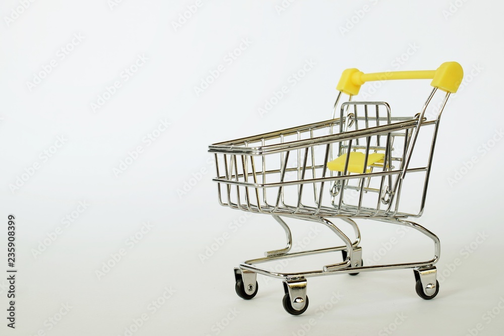 Supermarket cart on white background.