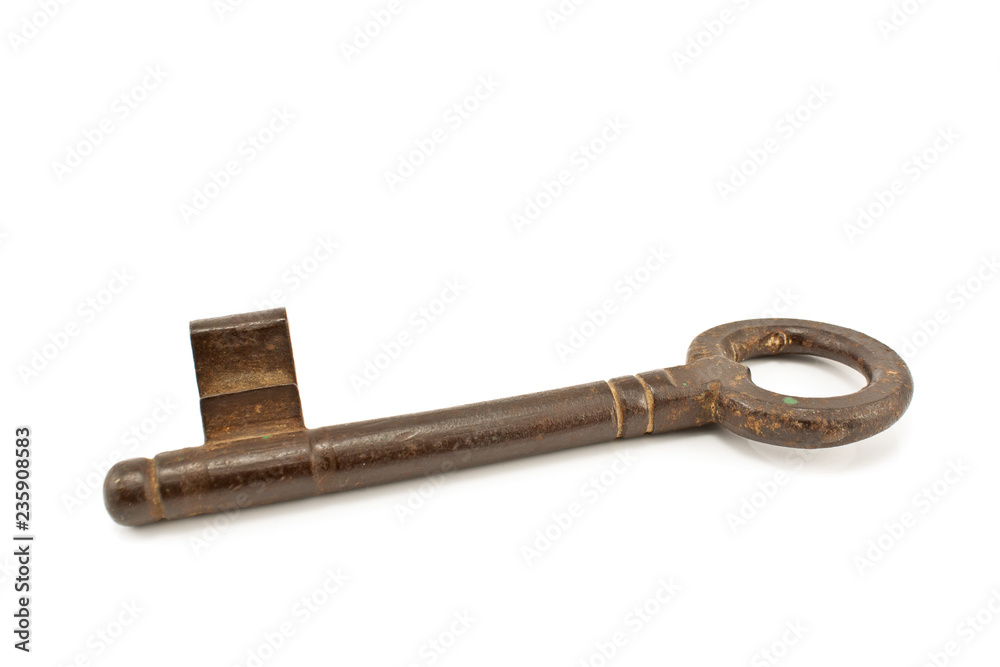 Old rusty key isolated on white background Old rusty key isolated on white background