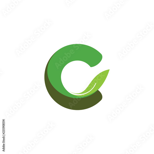 3D C letter with leaf logo