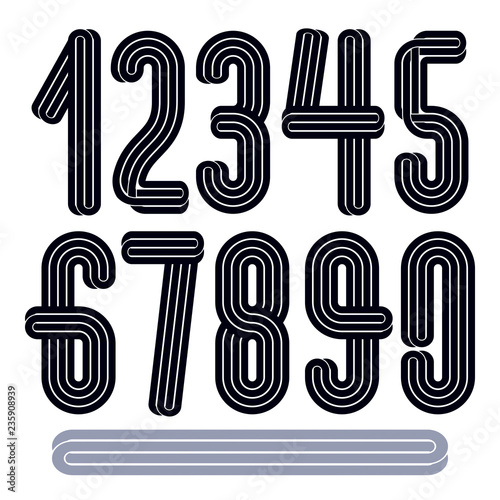 Vector funky tall numerals collection made with parallel stripes, for use in logo design for nightclub advertising.