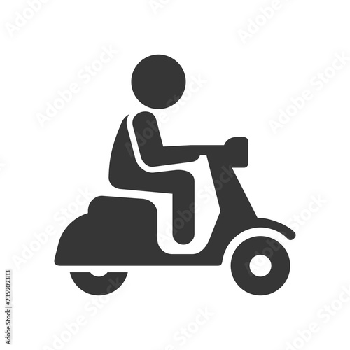 Scooter Driver Stick Figure Man Icon on White Background. Vector