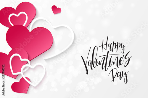 Vector illustration of valentine's day greetings card template with hand lettering label - happy valentine's day - with a lot of heart shapes