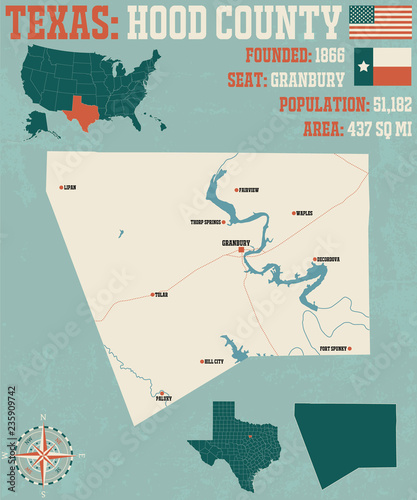 Detailed map of Hood County in Texas, USA photo