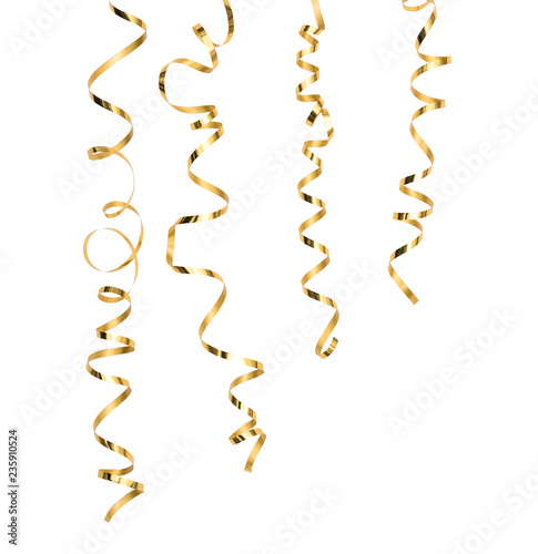 Golden serpentine streamer decoration white background