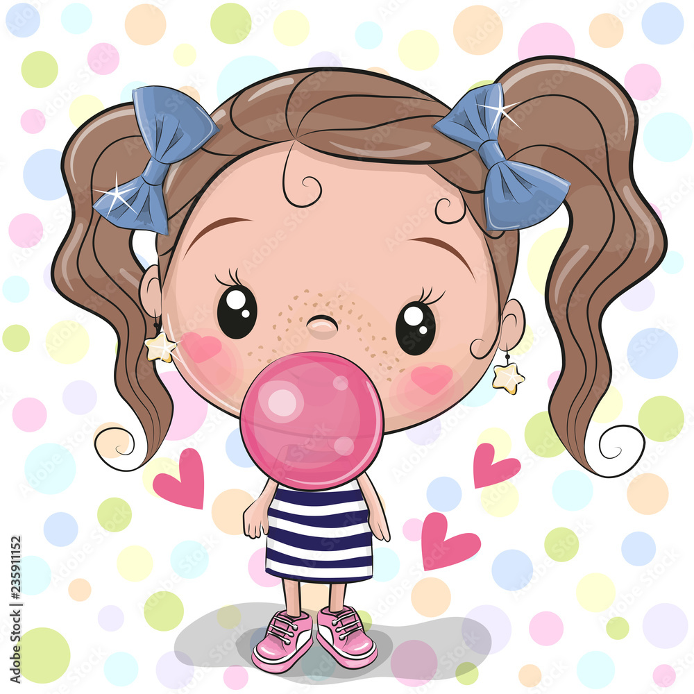 Cute Cartoon Girl with bubble gum Stock Vector Adobe Stock