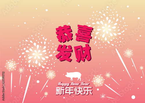 Happy chinese new year 2019, year of the pig, Chinese characters xin nian kuai le mean Happy New Year, GONG XI FA CAI mean you to be prosperous in the coming year. ​