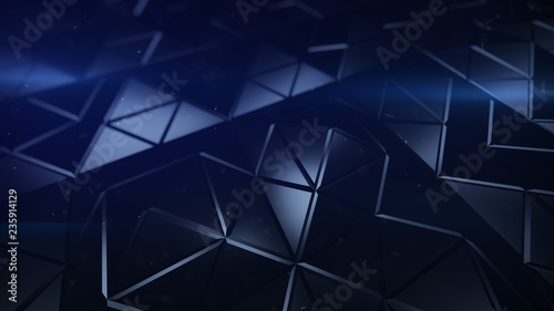 Pyramidal blue surface futuristic polygonal shape 3D rendering