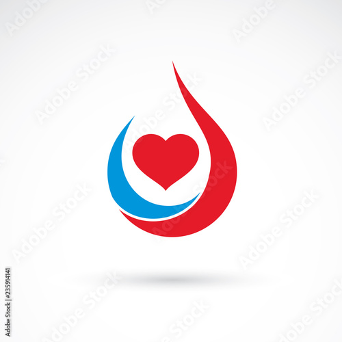 Red heart shape vector illustration composed with blood drops. Medical theme vector graphic symbol for use in medicine, rehabilitation or pharmacology.