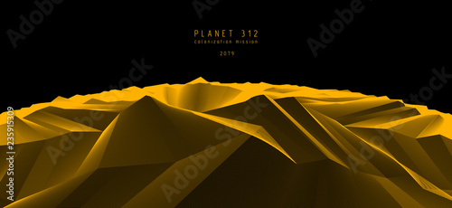 Fantastic space planet terrain vector illustration, cosmos science fiction great 3d design. Usable as abstract background with copy space for title and text.