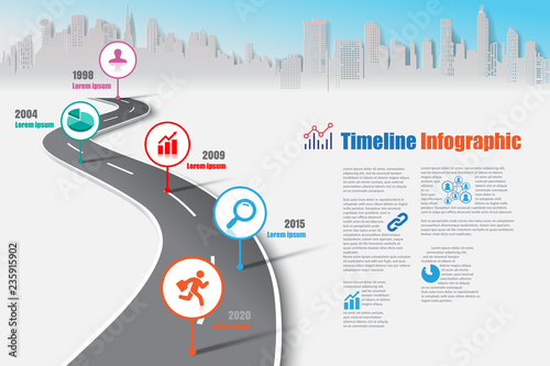 Business road map timeline infographic city designed for abstract background template milestone element modern diagram process technology digital marketing data presentation chart Vector illustration