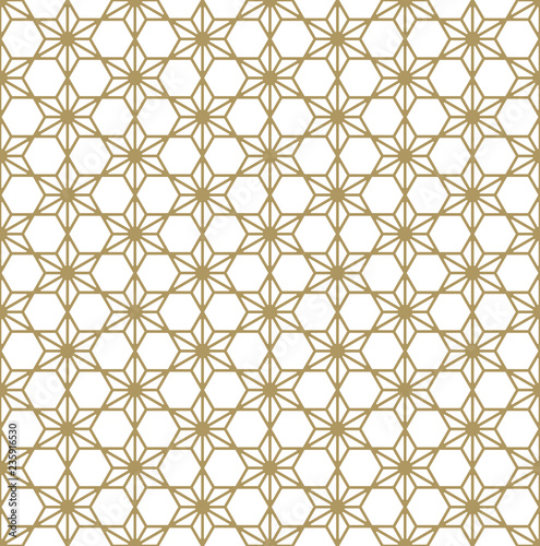 Seamless traditional Japanese ornament Kumiko.Golden color lines.Rounded corners.