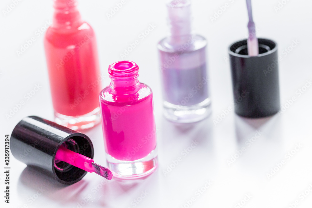 set for nail polish on white table background mock up set for nail polish on white table background mock up