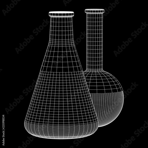 Test tube low poly wireframe mesh. Science and analyses. Vector abstract polygonal image line and point.