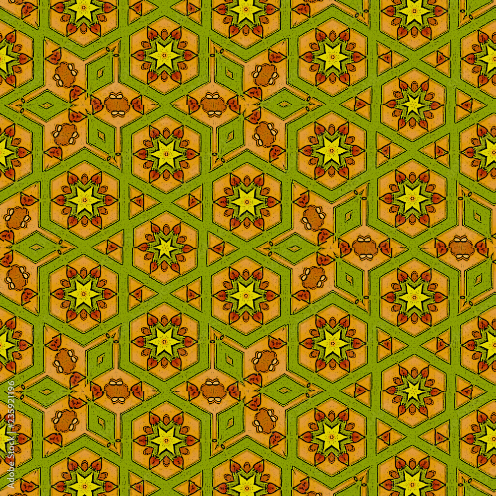 ocher geometric background with continuous hexagonal elements