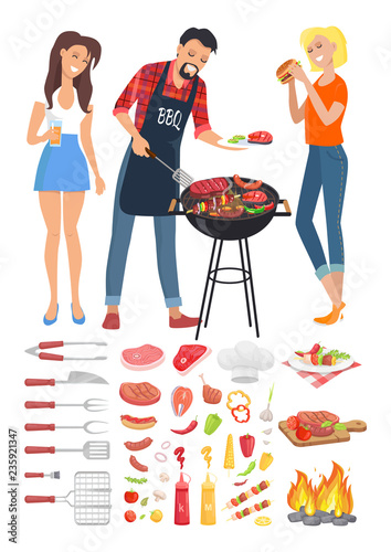 BBQ Barbecue Party People Icon Vector Illustration