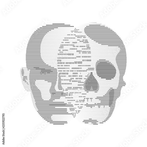concept of virus computer or hackers, internet piracy and hacking, shape of skull and human face combined with binary code