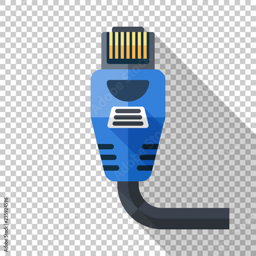 Ethernet connector icon in flat style with long shadow on transparent background