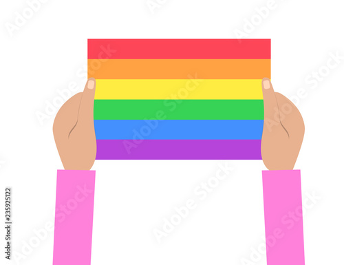 LGBT rainbow Flag. Celebrating gay people rights. Same-sex love. Pride.