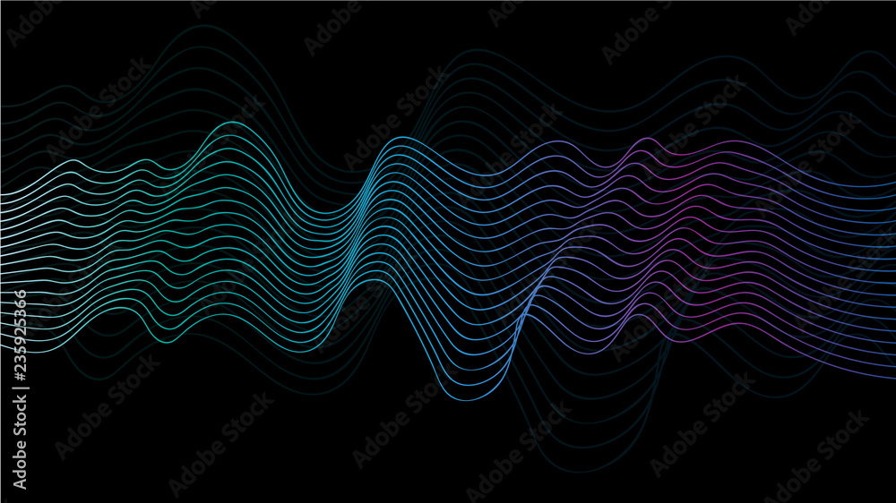 Abstract vector wave lines green, blue and purple colors isolated on ...