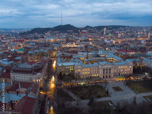 panoramic view of old european city in the evening. city light