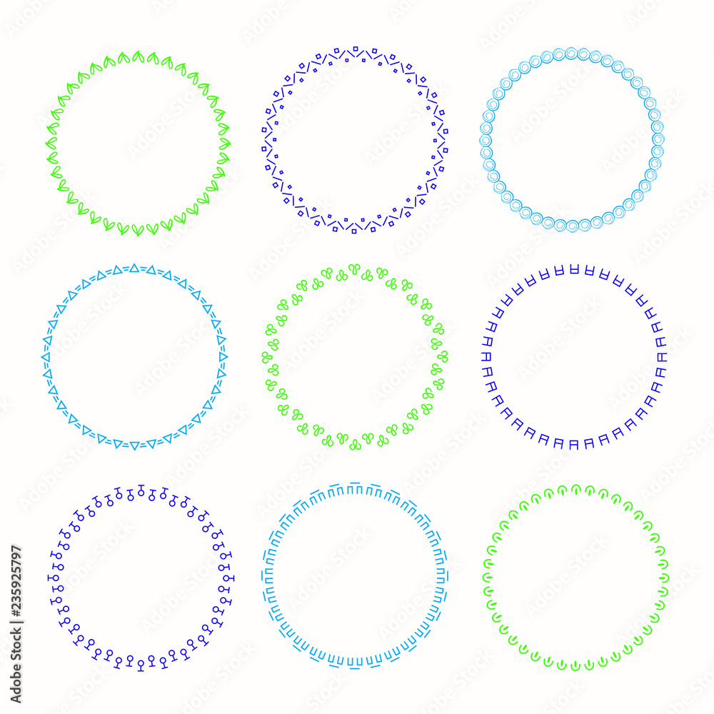 Collection of vector graphic circle frames. Wreaths for design Collection of vector graphic circle frames. Wreaths for design