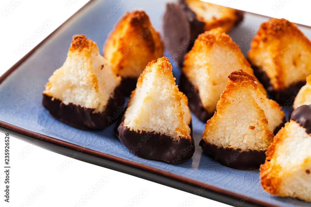 Golden Coconut Pyramids Cookies Isolated on White Background. Selective focus. Golden Coconut Pyramids Cookies Isolated on White Background. Selective focus.
