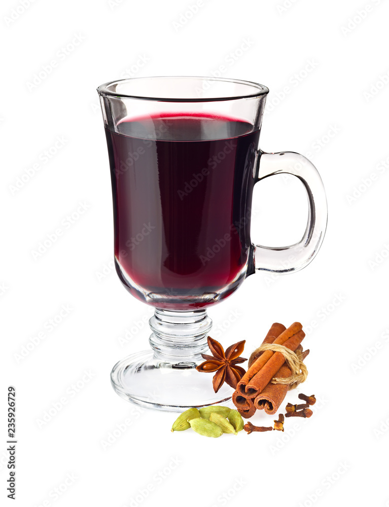 Goblet of hot aromatic mulled wine with spice. Goblet of hot aromatic mulled wine with spice.