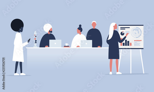 Office life. Diversity collective. Startup. Millennials at work. Generation z. Technologies. Project management. Flat editable vector illustration, clip art