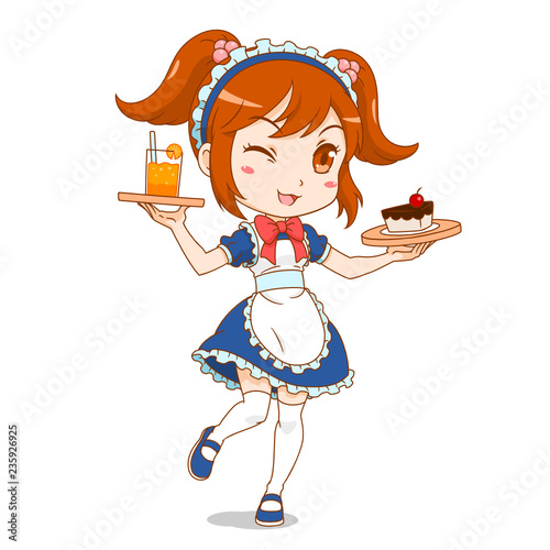 Cartoon character of maid cafe girl.